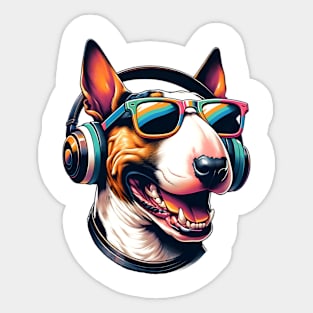 Bull Terrier as Smiling DJ in Japanese Art Style Sticker